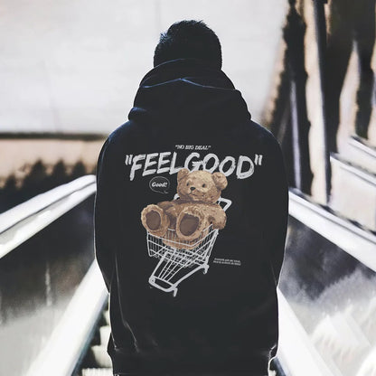 "No Big Deal " "Feel Good "Printed Bear Men's Hoodie