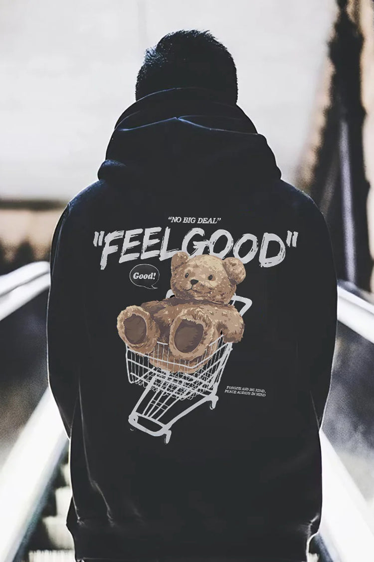 "No Big Deal " "Feel Good "Printed Bear Men's Hoodie